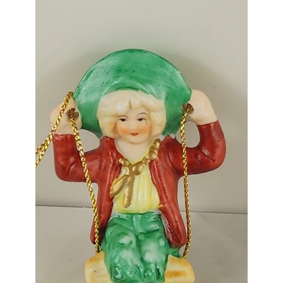 Midwest Ornament Young Girl Sitting On Swing Bisque Swinger 3" Porcelain 80's - Picture 2 of 10